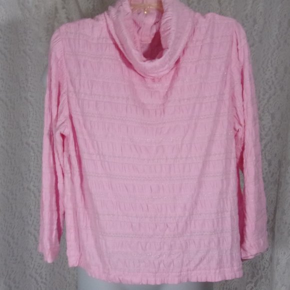 Tops - Pink Cowl Neck Top Smocked Design Size L